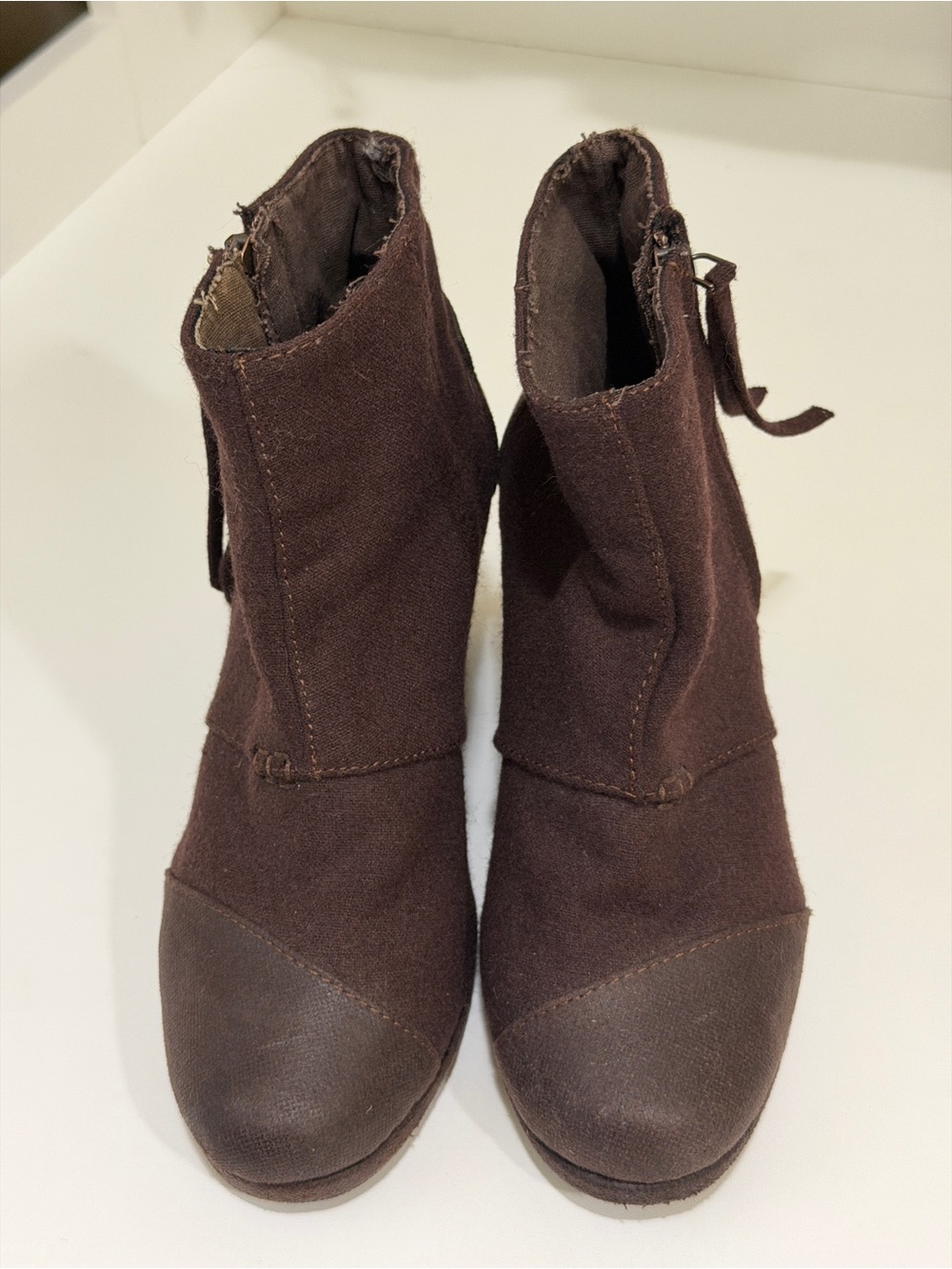 Toms Brown Ankle Booties with Dark Brown Toe Cap
